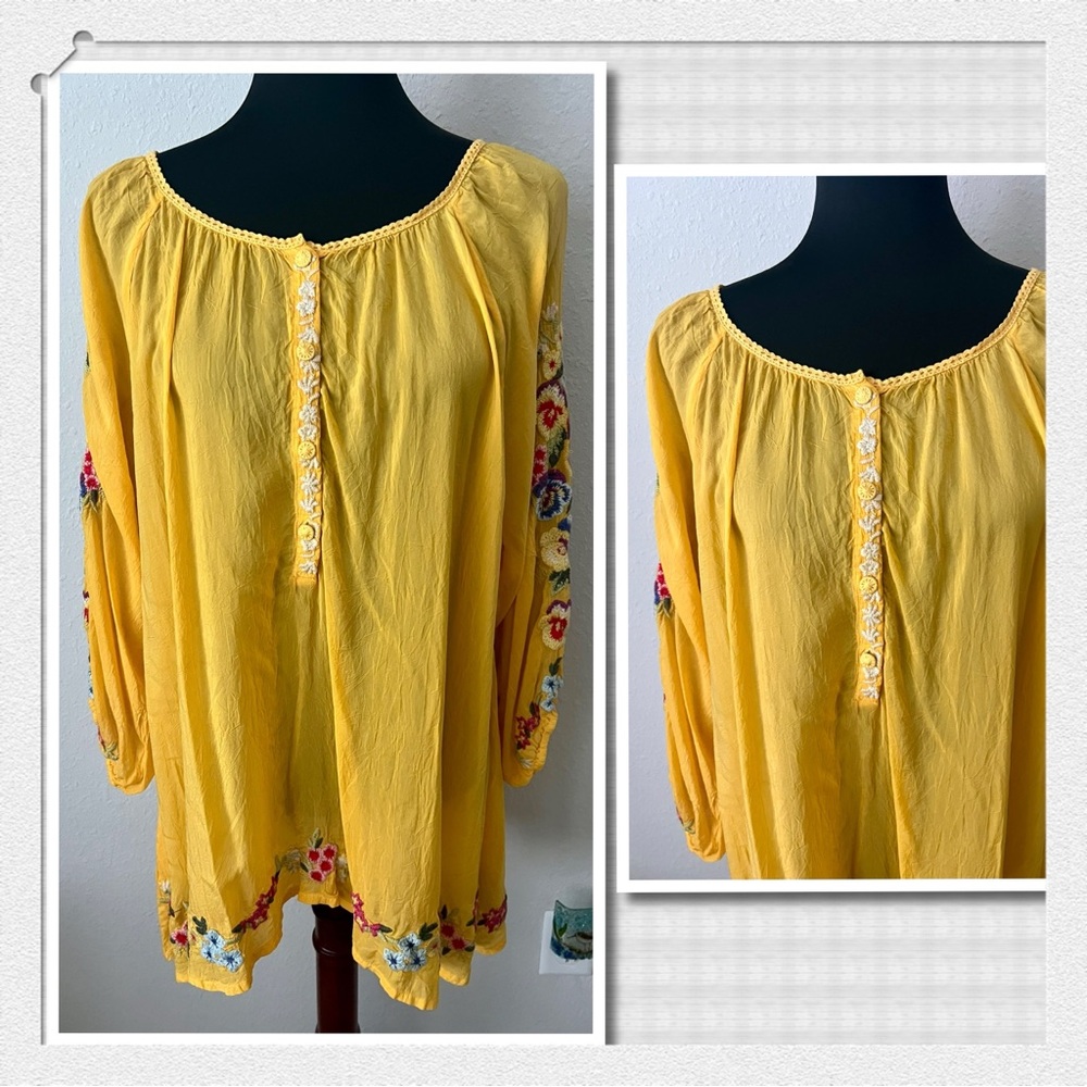 NWT JOHNNY WAS “PEACEFUL SUNSET” EMBROIDERED BLOUSE SZ XL